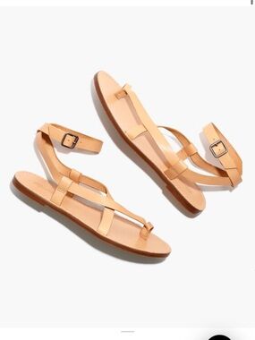 Madewell Tan Leather Strappy Ankle‑Buckle Sandals